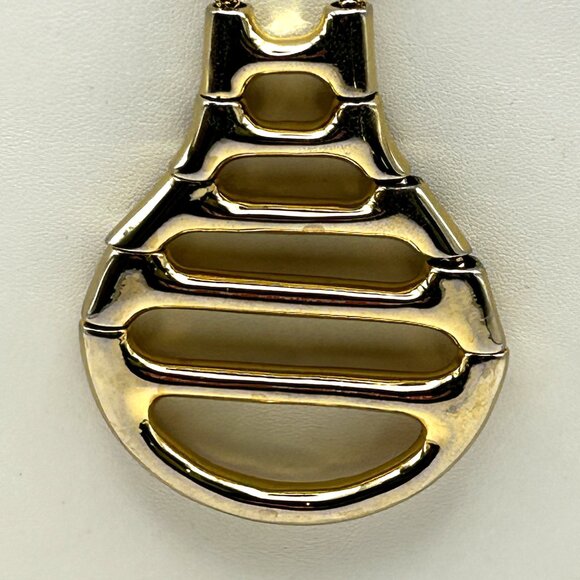 Vintage Castlecliff Statement Pendant Necklace Gold Tone Modernist Signed - Picture 3 of 11